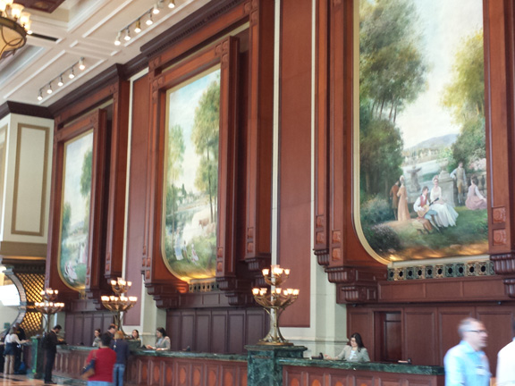 Huge paintings in the lobby of the Hyatt