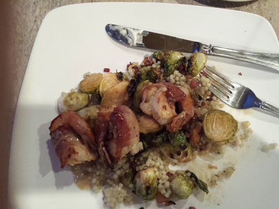 Shrimp, brussel sprouts, and cous-cous