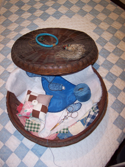 Sewing basket with mending