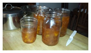 Peach jam in jars